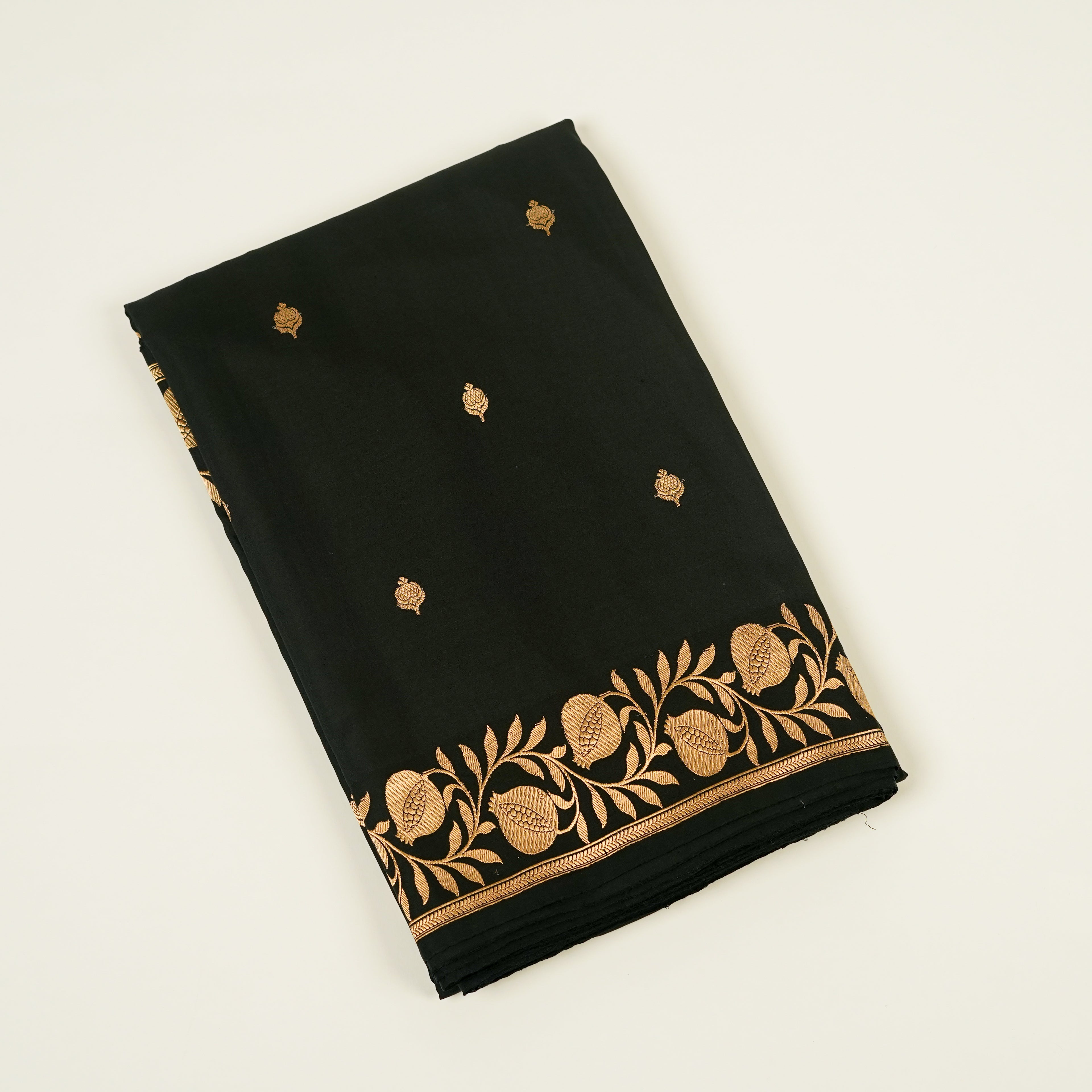 Black  - Pure Raw Mango Banarasi Saree with Goldenand silver Booti Motifs