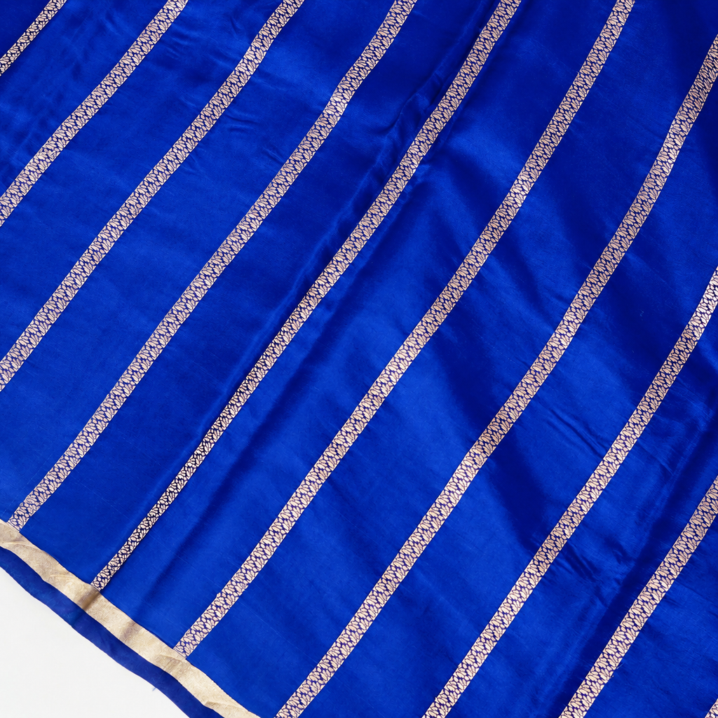 Magnetic Blue - Pure Soft Mashru Silk Banarasi Saree
