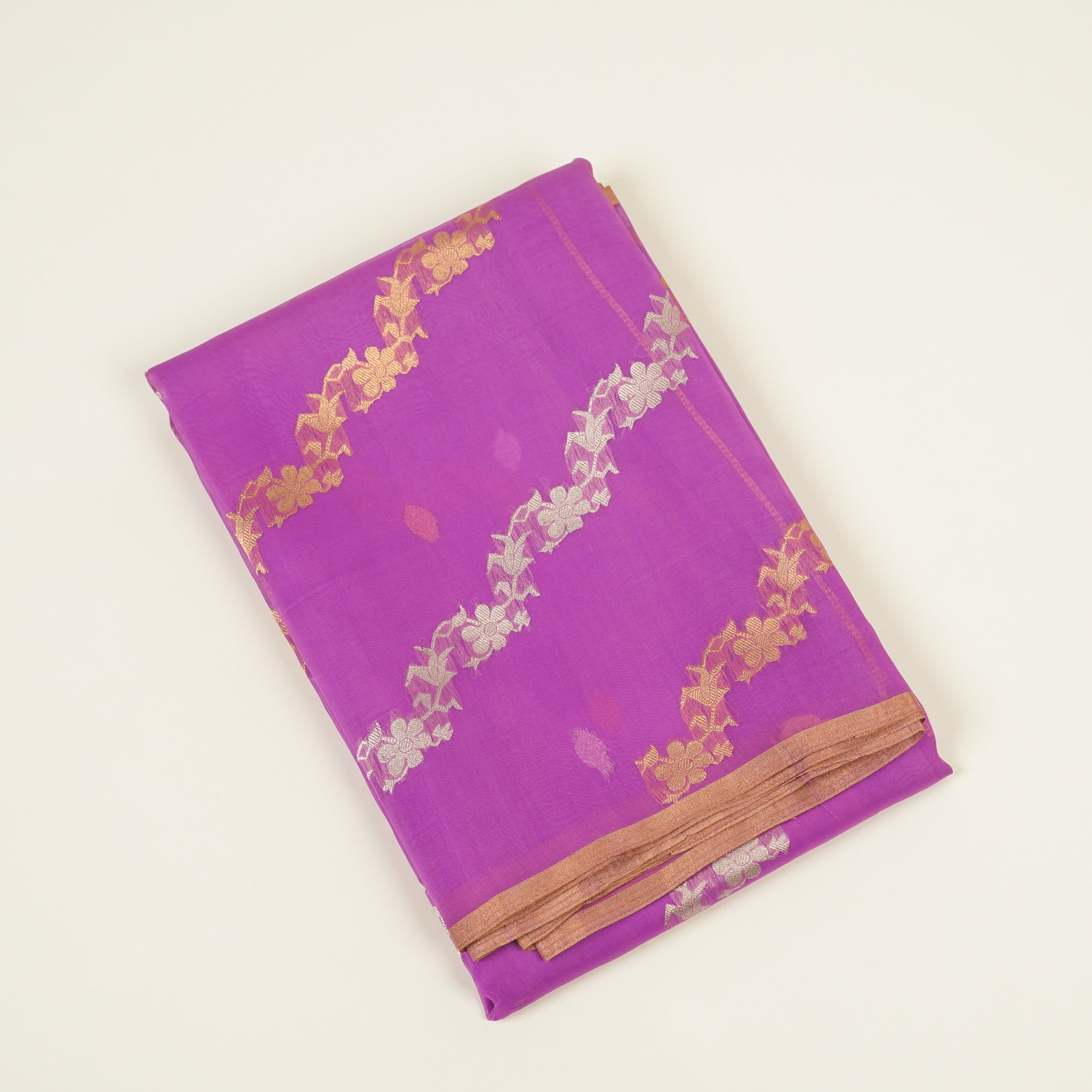Purple - Pure Organza Banarasi Saree with Banarasi Half Laheria in gold and silver