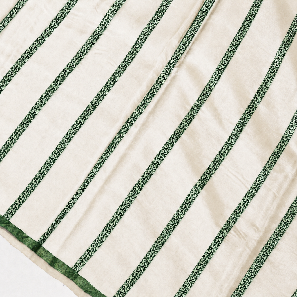 Off white with beautiful Deep Green motifs - Pure Soft Mashru Silk Banarasi Saree