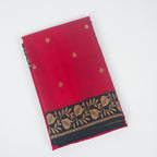 Black Contrast with maroon border - Pure Katan Georgette Banarasi Saree with Satin Border and small golden zari booti