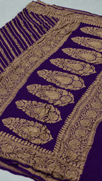 Navy Blue - Pure Khaddi Chiffon Georgette Silk Banarasi Saree