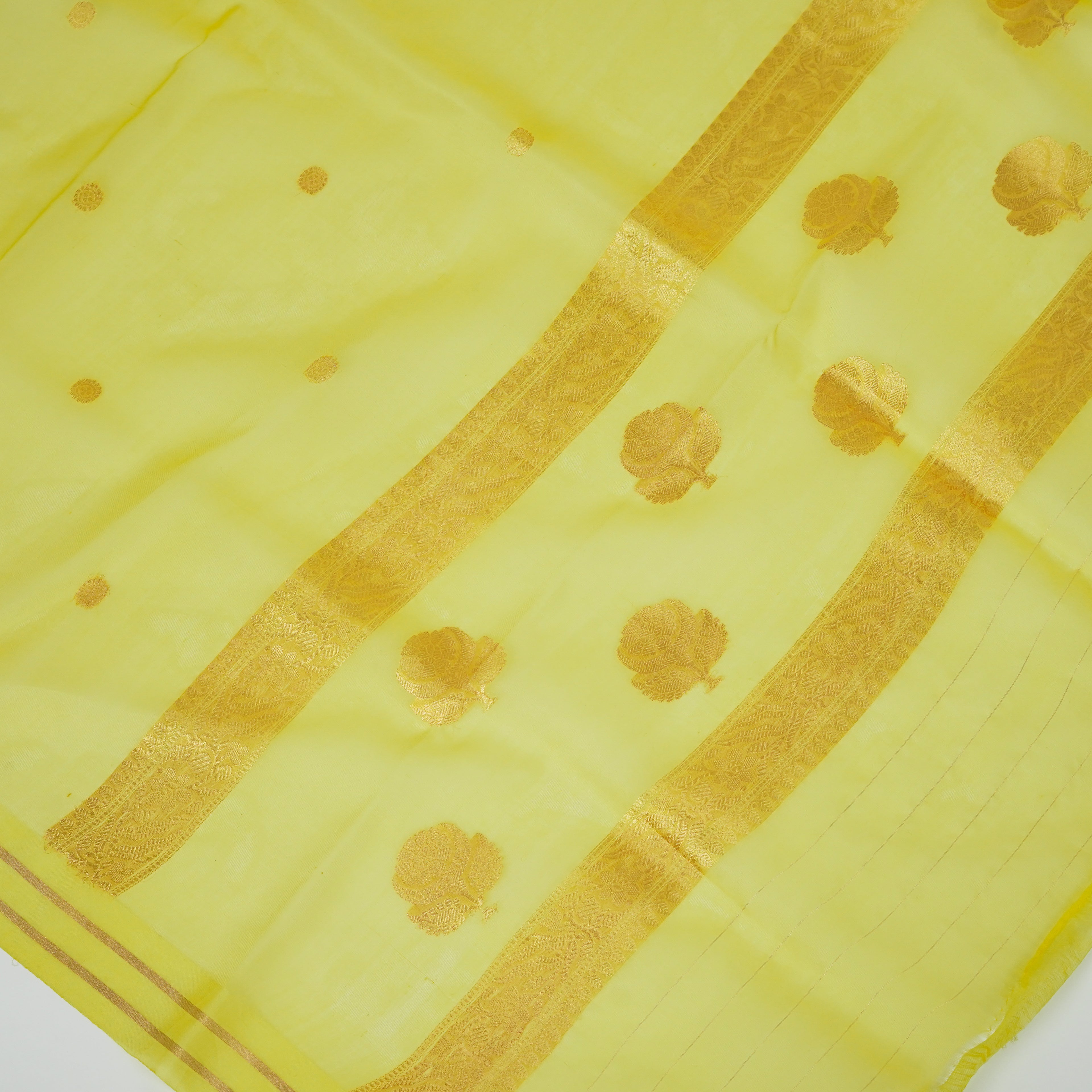 Teal Green Banarasi Handloom Luxury Suit set contrast with soft lemon Yellow color.