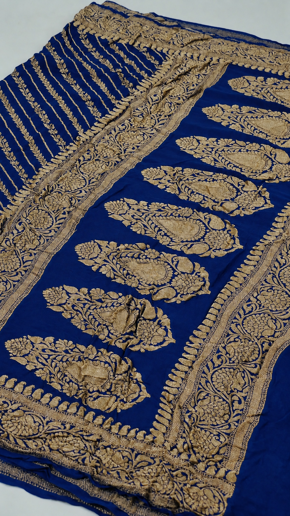 Magnetic Blue - Pure Khaddi Chiffon Georgette Silk Banarasi Saree