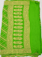 Parrot Green - Pure Khaddi Chiffon Georgette Silk Banarasi Saree