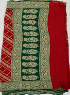 Classic Red contrast with Deep Green- Pure Khaddi Chiffon Georgette Silk Banarasi Saree