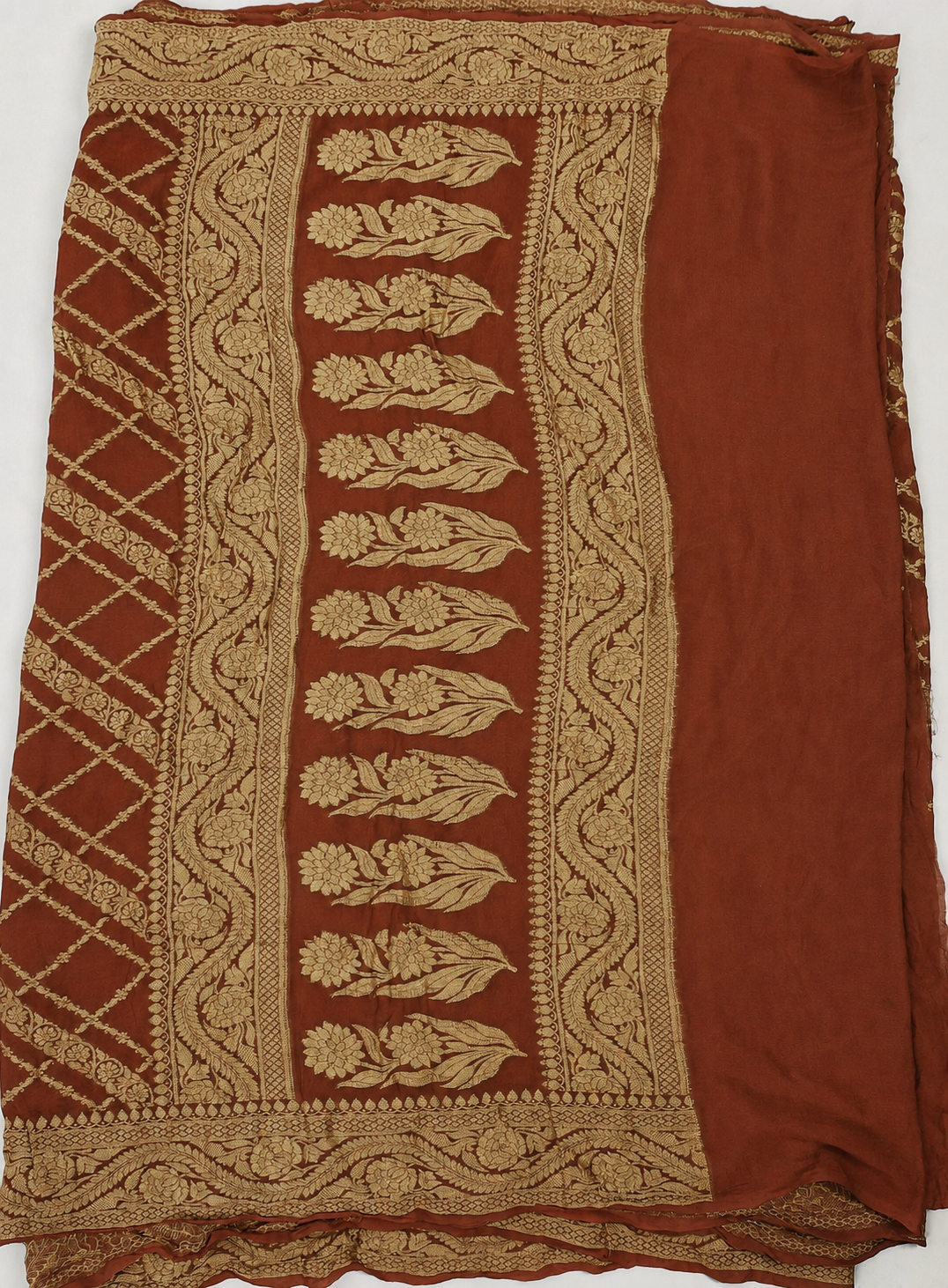 Rust - Pure Khaddi Chiffon Georgette Silk Banarasi Saree