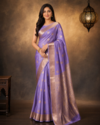 Light Purple - Pure Organza Banarasi Saree with light Golden  Zari Boota