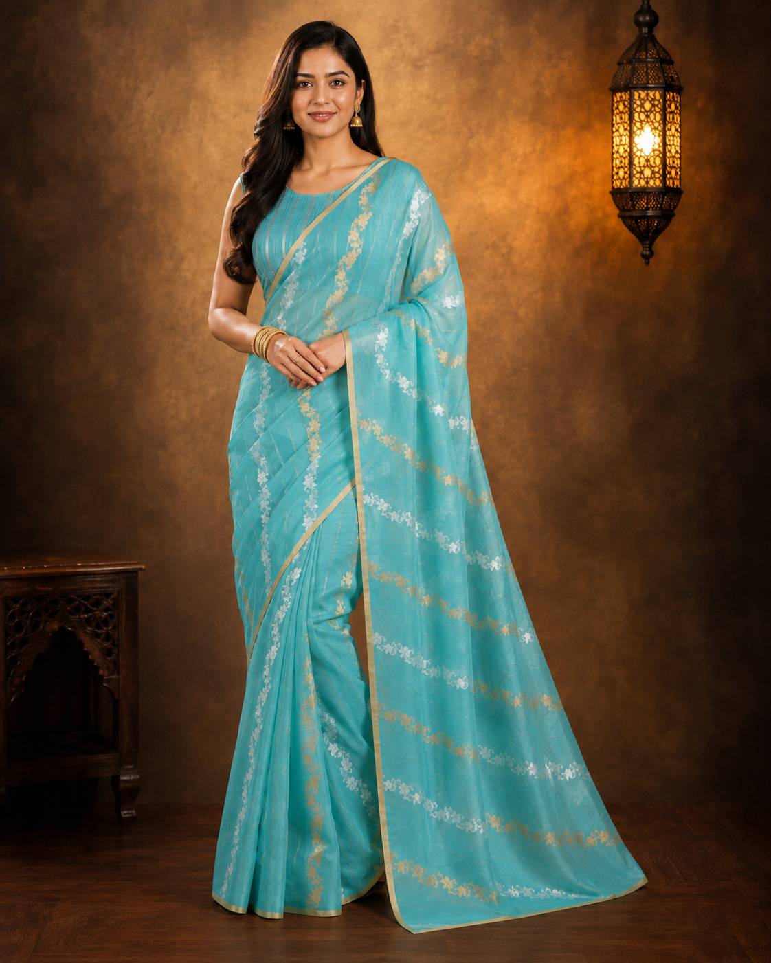 Sky Blue - Pure Organza Banarasi Saree
