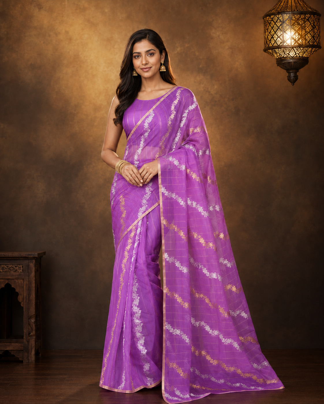 Purple - Pure Organza Banarasi Saree