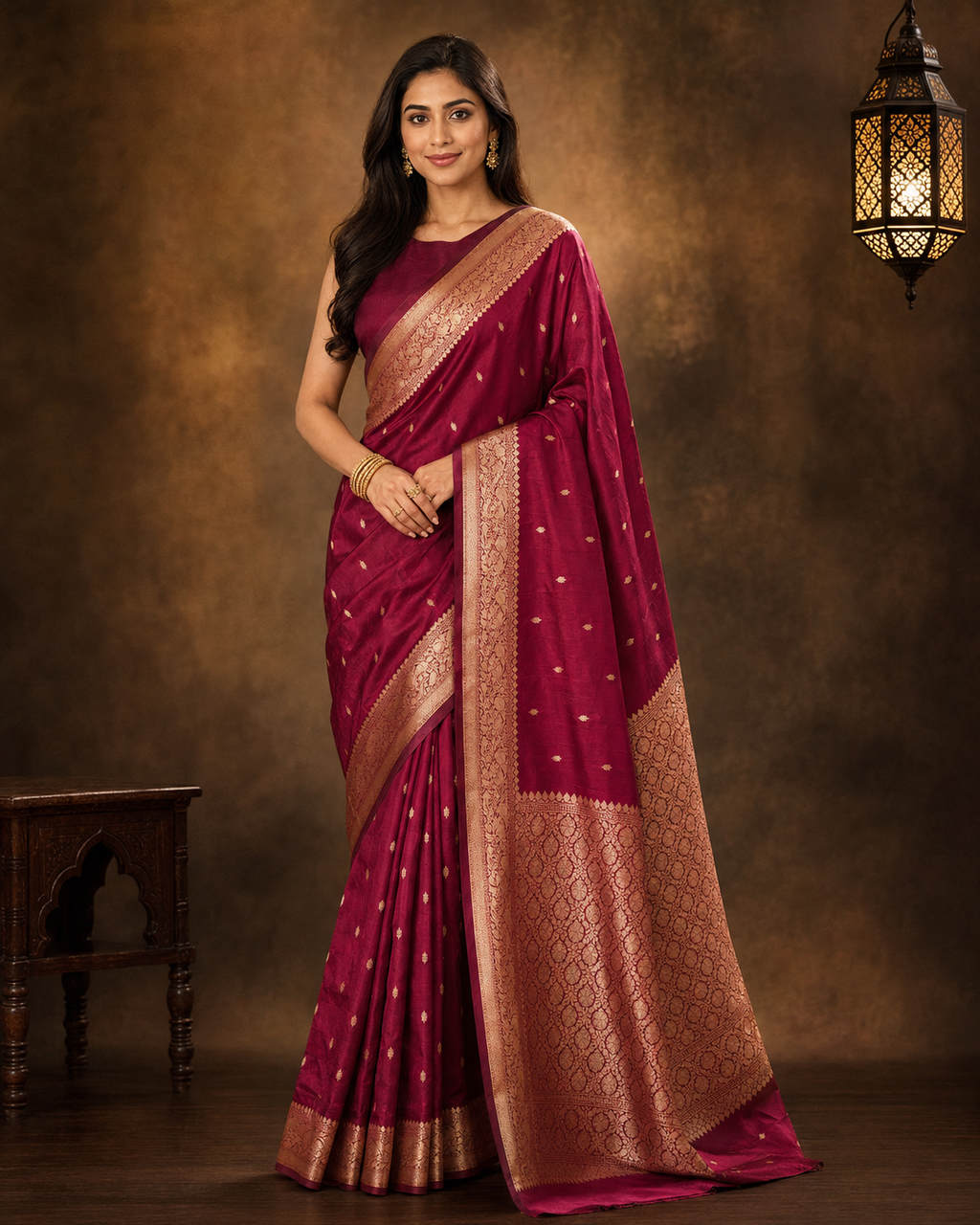 Deep Garnet - Pure Chiniya Mashru Silk Banarasi Saree