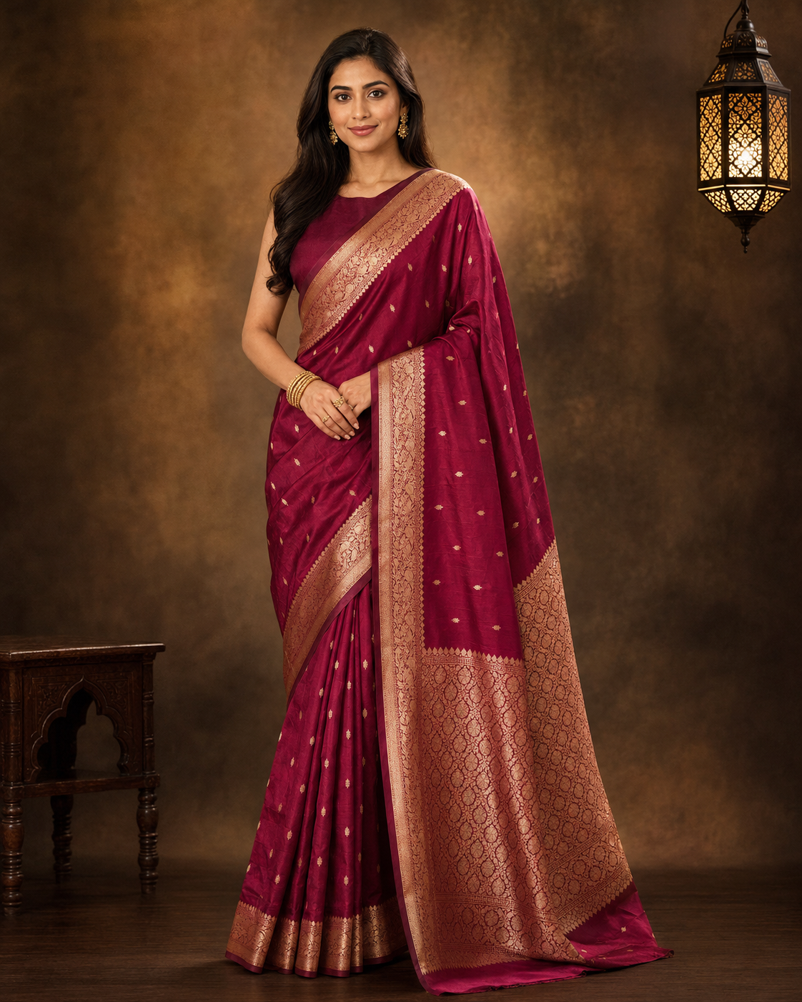 Deep Garnet - Pure Chiniya Mashru Silk Banarasi Saree