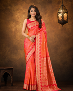 Pink contrast with Red - Pure Soft premium Katan Silk Banarasi Saree