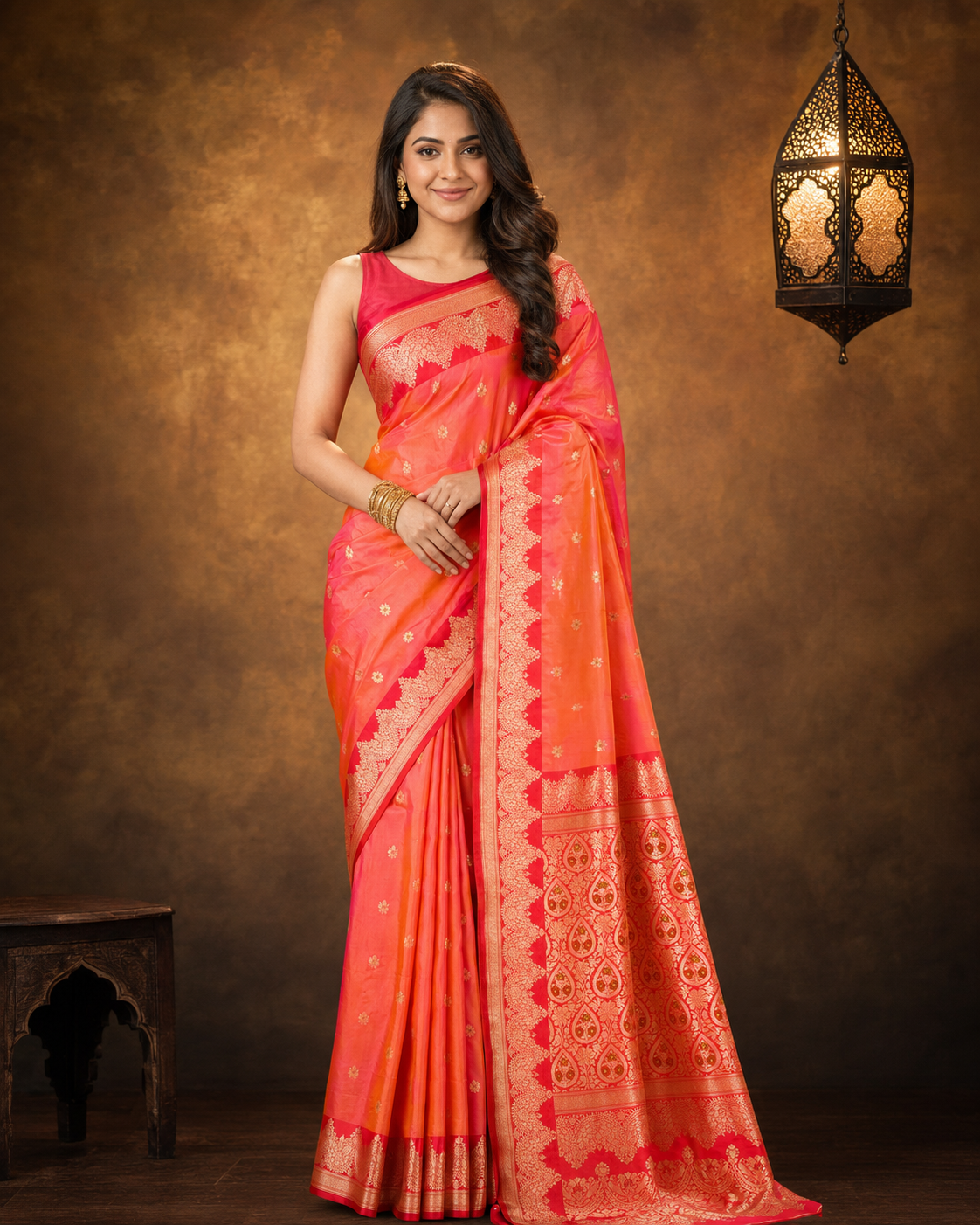 Pink contrast with Red - Pure Soft premium Katan Silk Banarasi Saree