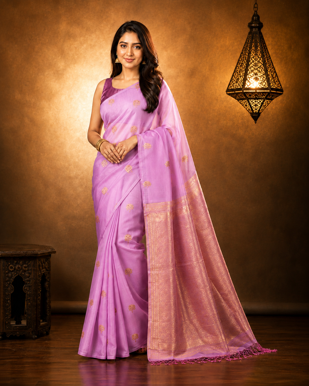 Baby Pink - Pure Organza Banarasi Saree with Alfi Booti