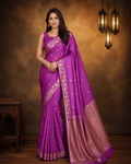 Magenta - Pure Katan Georgette Banarasi Saree with Satin Border