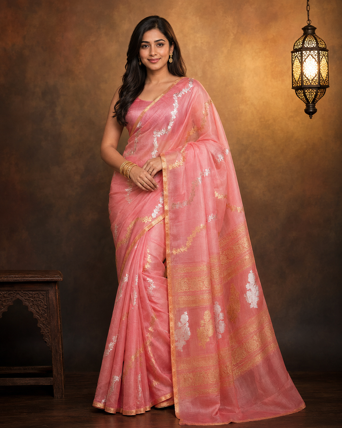 Baby Pink - Pure Organza Banarasi Saree