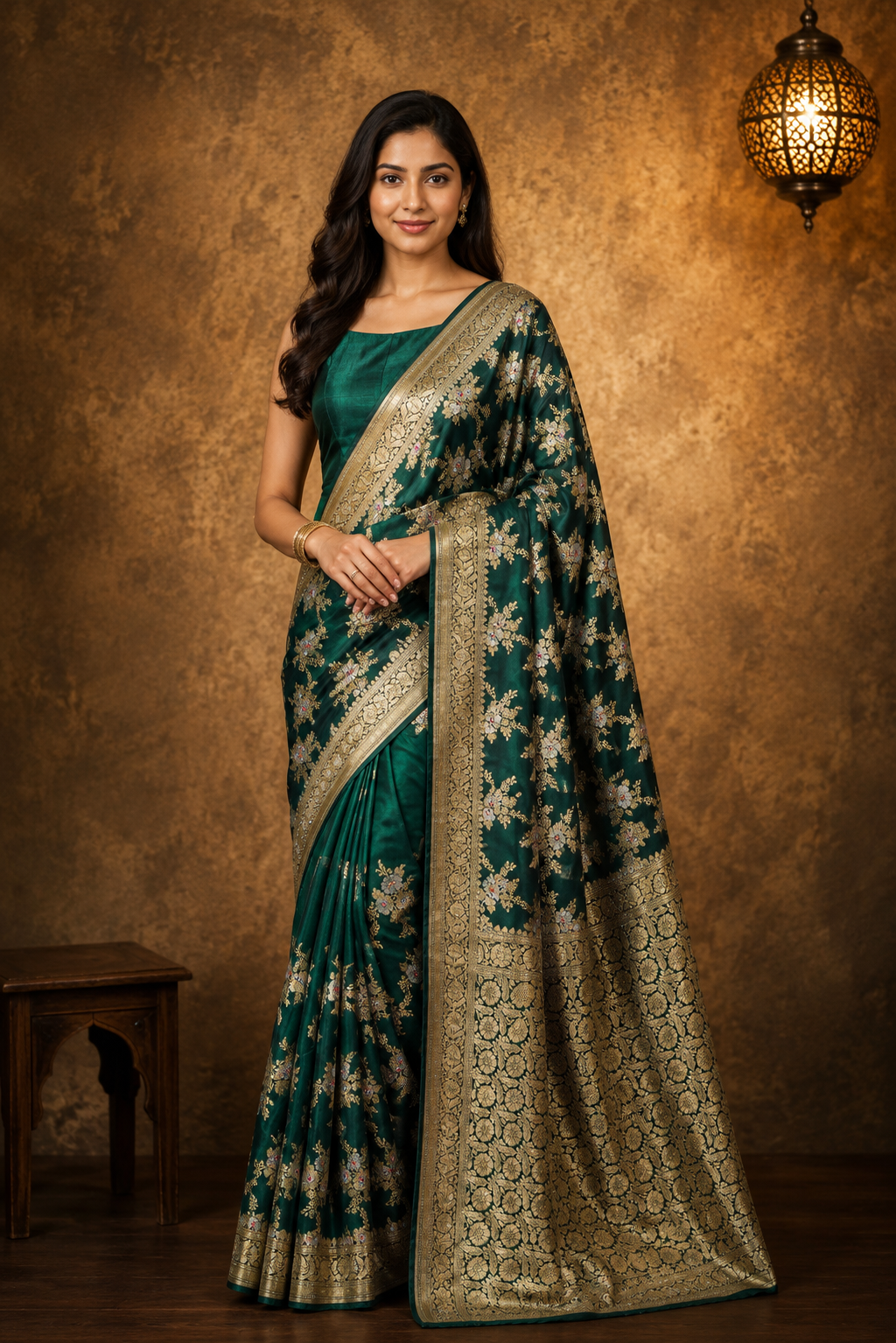 Bottle Green - Pure Katan Silk Banarasi Saree