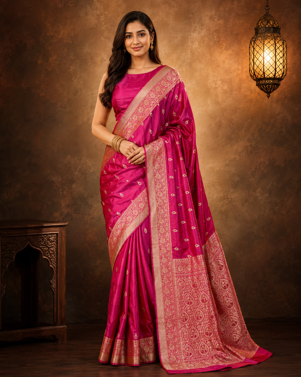 Wine contrast with Pink - Pure Soft premium Katan Silk Banarasi Saree