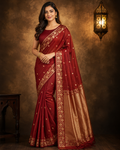 Dark Maroon - Pure Katan Georgette Banarasi Saree with Satin Border