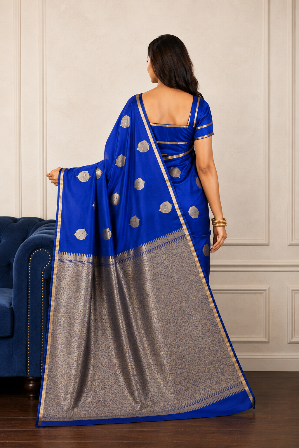 Magnetic Blue - Pure Soft Mashru Silk Banarasi Saree