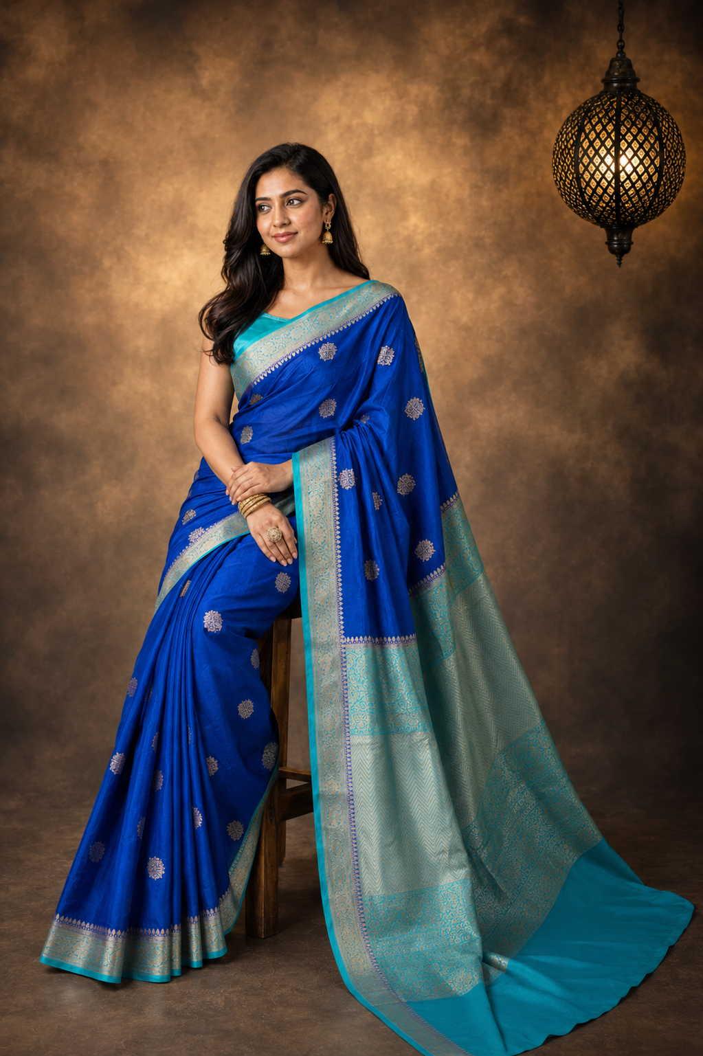 Navy Blue Contrast with lavender border - Pure Raw Mango Banarasi Saree