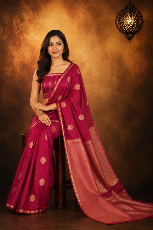 Boysenberry - Pure Soft Mashru Silk Banarasi Saree