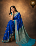 Navy Blue Contrast with lavender border - Pure Raw Mango Banarasi Saree