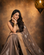 Dark Taupe - Pure Organza Banarasi Saree