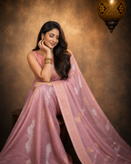 Pinkish Mauve Taupe - Pure Organza Banarasi Saree