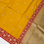 Mustard Yellow contrast with Red  - Pure Raw Mango Banarasi Saree