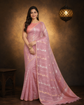 Pinkish Mauve Taupe - Pure Organza Banarasi Saree