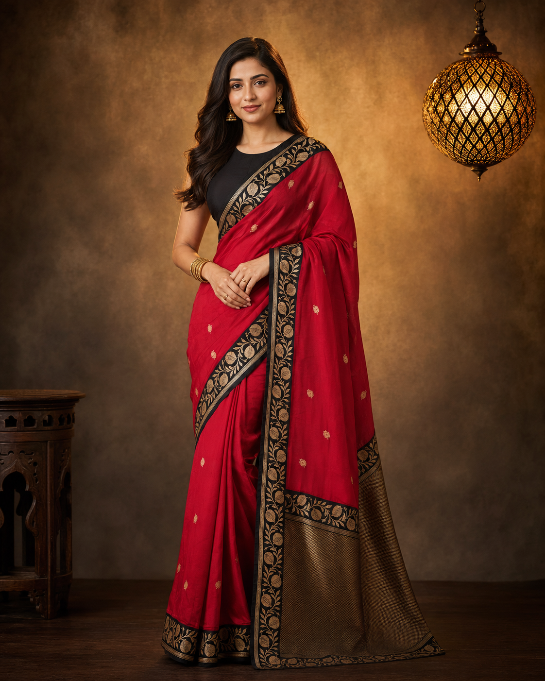 Black Contrast with maroon border - Pure Katan Georgette Banarasi Saree