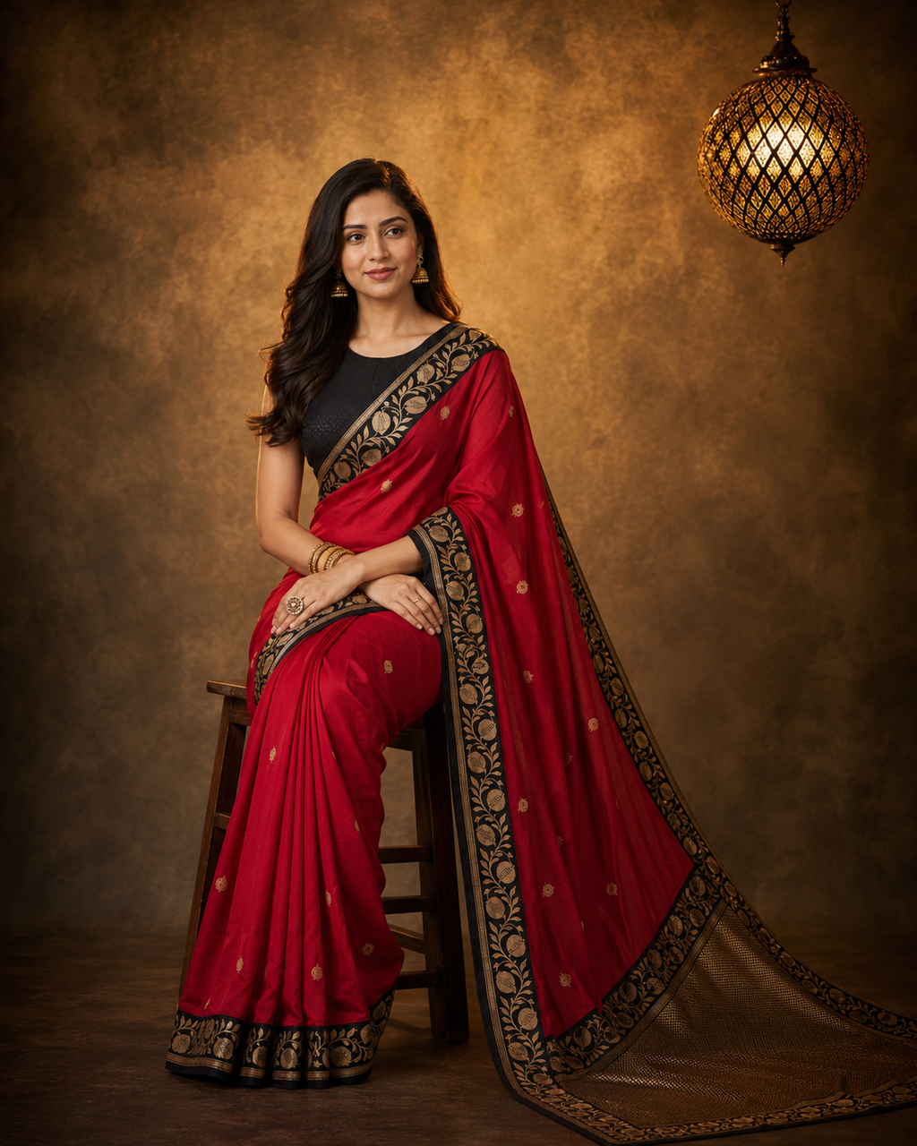 Black Contrast with maroon border - Pure Katan Georgette Banarasi Saree