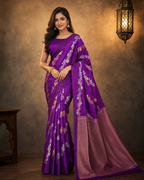 Purple - Pure Raw Mango Banarasi Saree