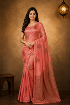 Peach  - Pure Matka Silk Banarasi Saree