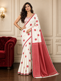 Off white with beautiful Red motifs - Pure Soft Mashru Silk Banarasi Saree